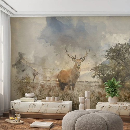 Selbstklebende Fototapete Deluxe Sticker - Würde – Stärke – Würde - Tiere, Reh, Landschaft - 300x210 cm