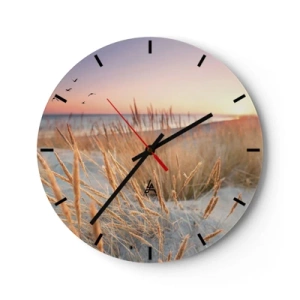 Wanduhr - Glasuhr - Strandhafer bei Sonnenuntergang mit Blick auf das Meer - 30x30cm - Das baltische Wiegenlied - Moderne Wanddekoration für Wohnzimmer, Küche und Schlafzimmer ARTTOR