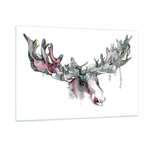 Glasbild - Bild auf glas - Buntes Aquarell eines Elches mit ausgedehntem Geweih - 120x80cm - Krone des Waldkönigs - Moderne Wanddekoration für Wohnzimmer und Schlafzimmer ARTTOR