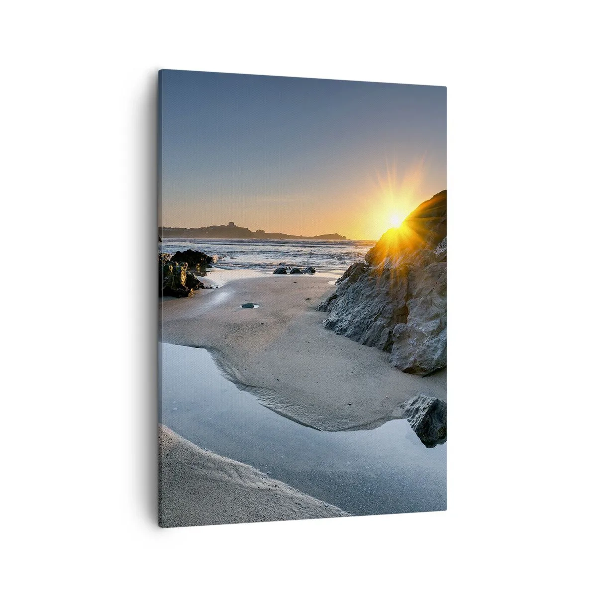 Bild auf Leinwand - Leinwandbild - Malerischer Sonnenuntergang an einem felsigen Strand - 50x70cm - Unberührt von menschlicher Hand - Moderne Wanddekoration für Wohnzimmer und Schlafzimmer ARTTOR