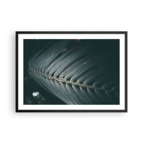 Poster in einem schwarzem Rahmen - Nahaufnahme eines dunkel getönten Palmblattdetails - 70x50cm - Die Präzision der Natur - Moderne Wanddekoration für Wohnzimmer und Schlafzimmer ARTTOR