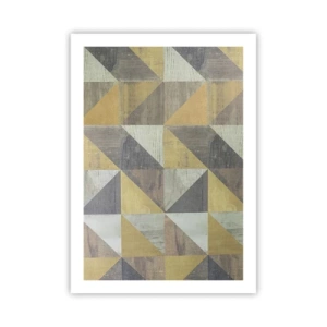 Poster - Geometrisches Muster in Gold- und Grautönen - 50x70cm - Am Winkel des Dreiecks - Moderne Wanddekoration für Wohnzimmer und Schlafzimmer ARTTOR
