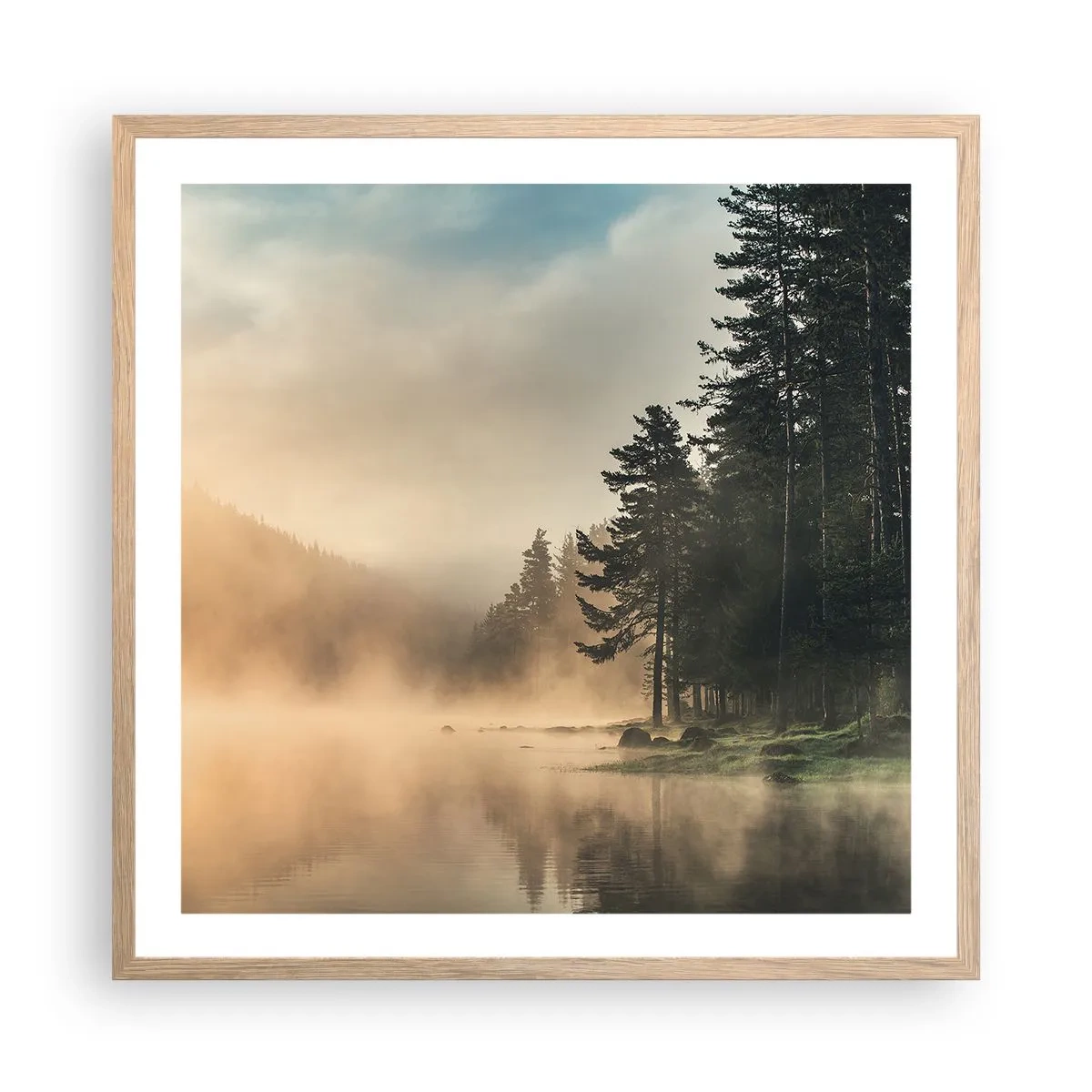 Poster in einem Rahmen aus heller Eiche - Die Geburt des Tages - 60x60 cm