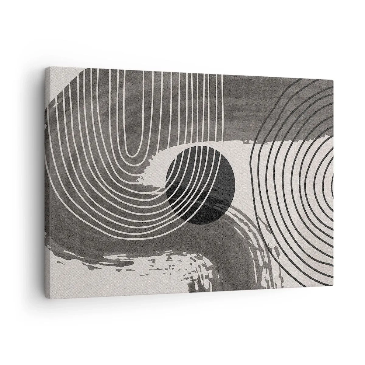 Bild auf Leinwand - Leinwandbild - Geometrische Linien und Ovale in monochromen Farbtönen - 70x50cm - Oval gewinnt - Moderne Wanddekoration für Wohnzimmer und Schlafzimmer ARTTOR