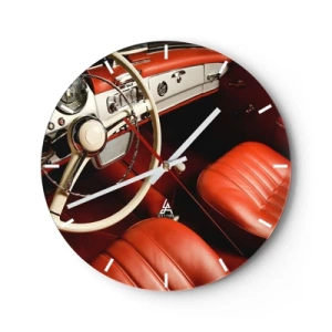 Wanduhr - Glasuhr - Oldtimer-Innenraum mit roten Sitzen - 30x30cm - Luxus im Vintagestil - Moderne Wanddekoration für Wohnzimmer, Küche und Schlafzimmer ARTTOR