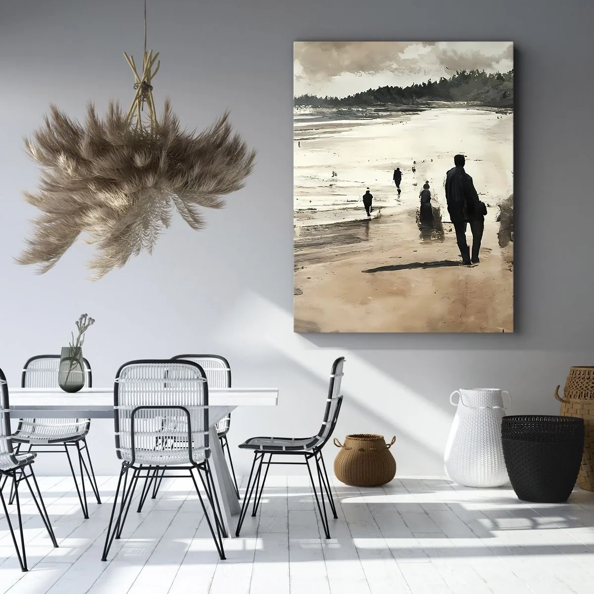 Bild auf Leinwand - Leinwandbild - Strandspaziergänger in friedlicher Landschaft - 80x120cm - Einberufen - Moderne Wanddekoration für Wohnzimmer und Schlafzimmer ARTTOR