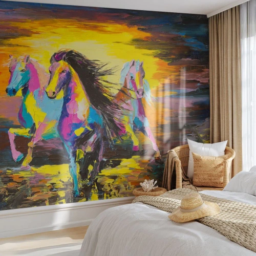 Selbstklebende Fototapete Deluxe Sticker - Eingetaucht in den Regenbogen - Tiere, Pferde, Freiheit - 400x280 cm
