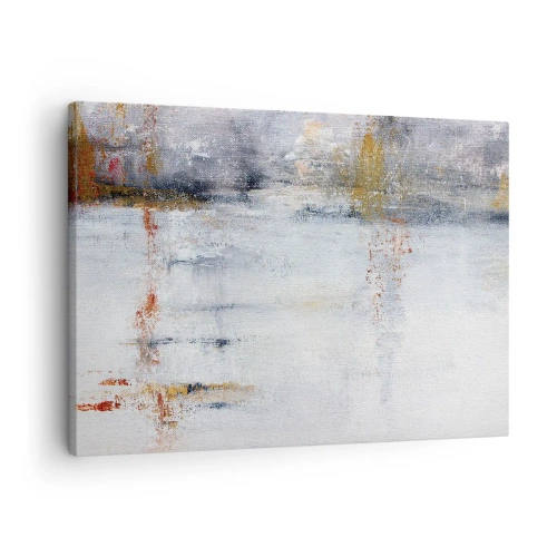 Bild auf Leinwand - Leinwandbild - Eine abstrakte Landschaft mit verschwommenen Akzenten in Grau und Gold. - 70x50cm - Hinter dem Luftvorhang - Moderne Wanddekoration für Wohnzimmer und Schlafzimmer ARTTOR