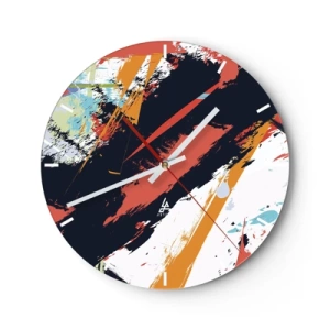 Wanduhr - Glasuhr - Abstraktes Muster mit bunten Pinselstrichen - 30x30cm - Dynamische Komposition - Moderne Wanddekoration für Wohnzimmer, Küche und Schlafzimmer ARTTOR
