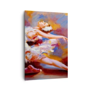 Bild auf Leinwand - Leinwandbild - Eine Ballerina in dynamischer Pose inmitten von Pastellfarben. - 70x100cm - Schwan Gnade - Moderne Wanddekoration für Wohnzimmer und Schlafzimmer ARTTOR