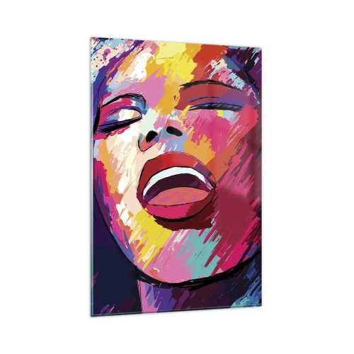 Glasbild - Bild auf glas - Abstraktes Porträt einer Frau in lebendigen Farben - 80x120cm - Sing mein ganzes Leben - Moderne Wanddekoration für Wohnzimmer und Schlafzimmer ARTTOR