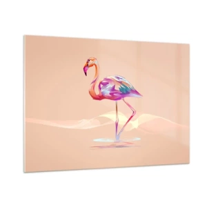 Glasbild - Bild auf glas - Bunter Flamingo auf pastellfarbenem Hintergrund - 100x70cm - Der Vogel der guten Gefühle - Moderne Wanddekoration für Wohnzimmer und Schlafzimmer ARTTOR