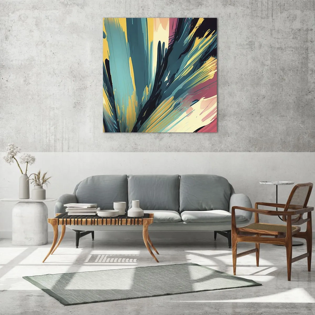 Glasbild - Bild auf glas - Komposition – eine Explosion der Freude - 40x40 cm