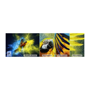 Fototapeten Muster Premium Canvas - Im blauen und goldenen Staub - Papagei, Abstraktion, Stück - 100x30 cm