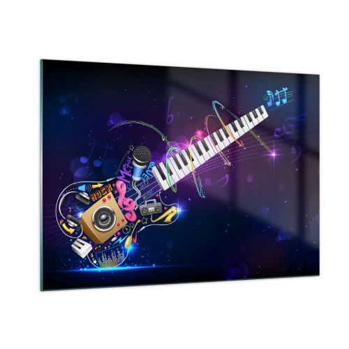 Glasbild - Bild auf glas - Bunte Musikkomposition mit Instrumenten und Noten - 100x70cm - Und alles ist gut - Moderne Wanddekoration für Wohnzimmer und Schlafzimmer ARTTOR