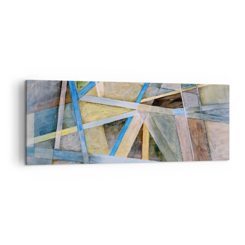 Bild auf Leinwand - Leinwandbild - Geometrische Komposition mit hellen und blauen Linien - 140x50cm - Gerade oder diagonal? - Moderne Wanddekoration für Wohnzimmer und Schlafzimmer ARTTOR