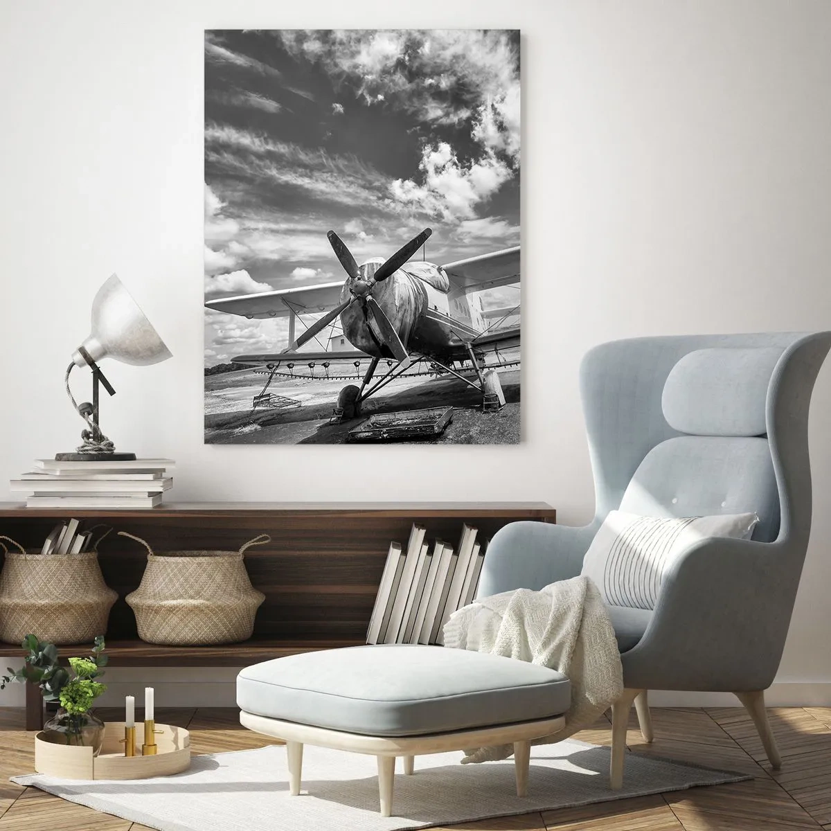 Glasbild - Bild auf glas - Schwarz-Weiß-Foto eines klassischen Doppeldeckers - 50x70cm - Ich kann es kaum erwarten! - Moderne Wanddekoration für Wohnzimmer und Schlafzimmer ARTTOR