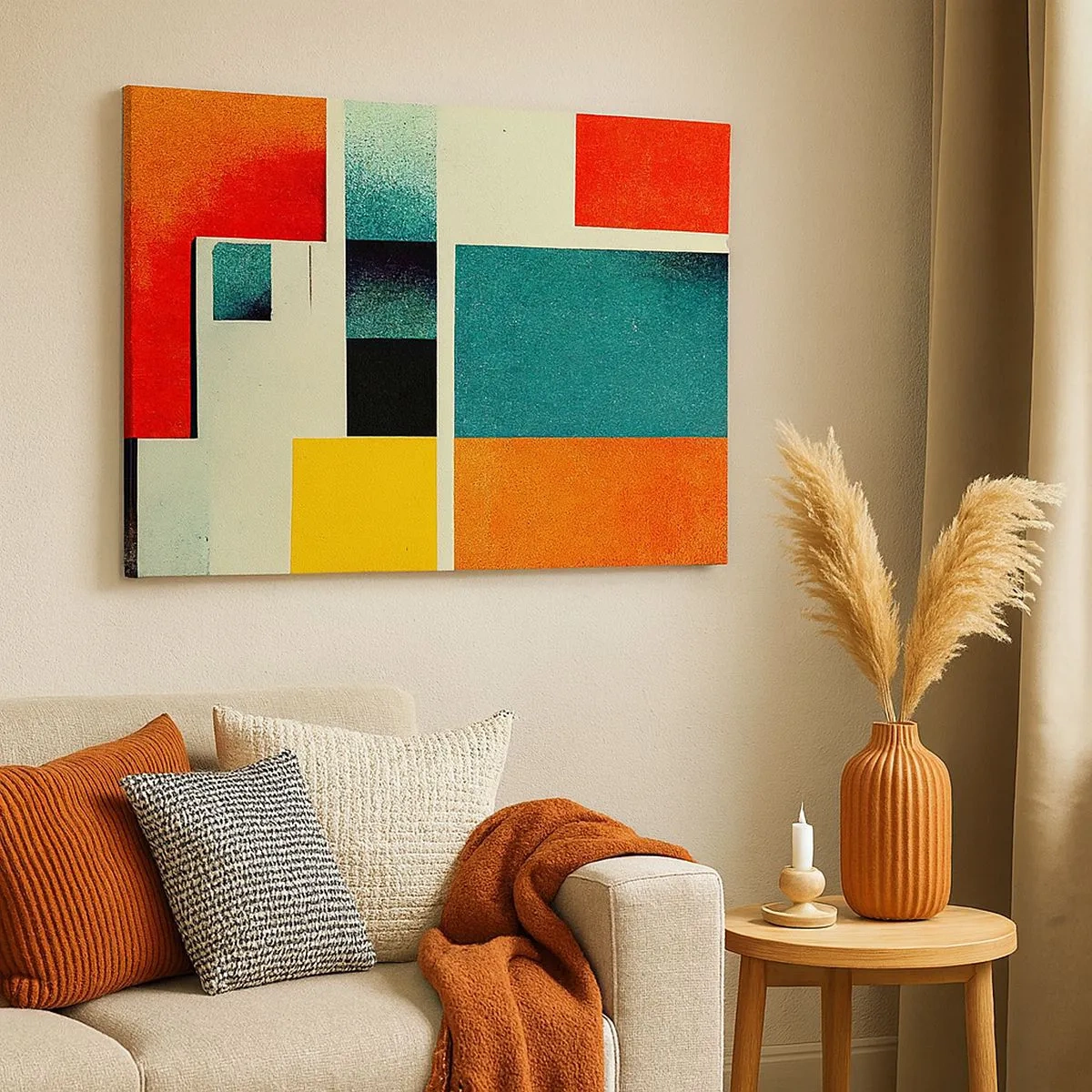 Bild auf Leinwand - Leinwandbild - Geometrische Abstraktion mit farbigen Rechtecken und Quadraten - 70x50cm - Geometrische Abstraktion – gute Energie - Moderne Wanddekoration für Wohnzimmer und Schlafzimmer ARTTOR