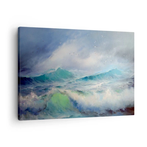 Bild auf Leinwand - Leinwandbild - Raue Wellen auf dem Ozean - 70x50cm - Der wind heulte mit Triumph - Moderne Wanddekoration für Wohnzimmer und Schlafzimmer ARTTOR
