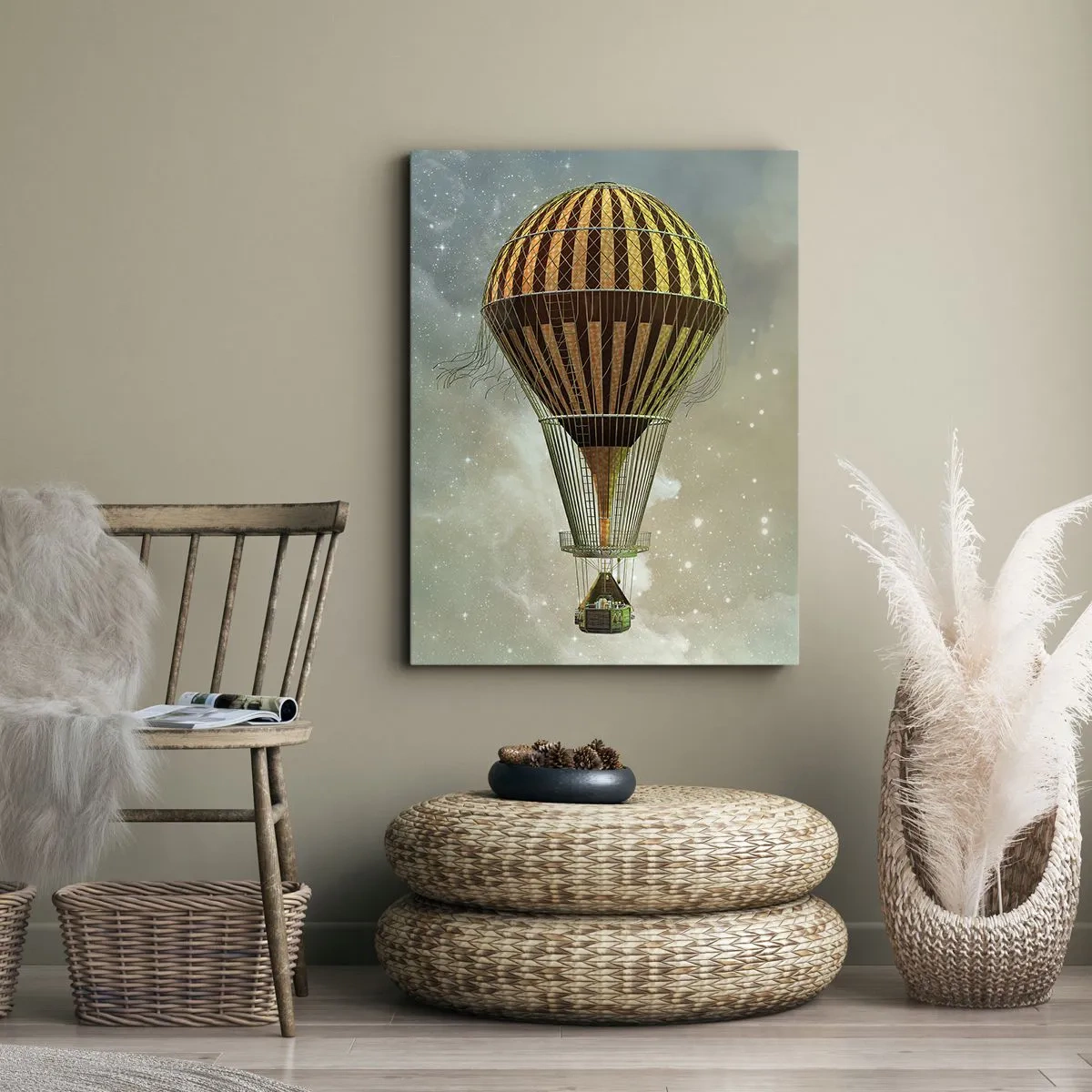 Bild auf Leinwand - Leinwandbild - Ein Heißluftballon, der zwischen den Wolken schwebt - 70x100cm - Pionierflüge - Moderne Wanddekoration für Wohnzimmer und Schlafzimmer ARTTOR
