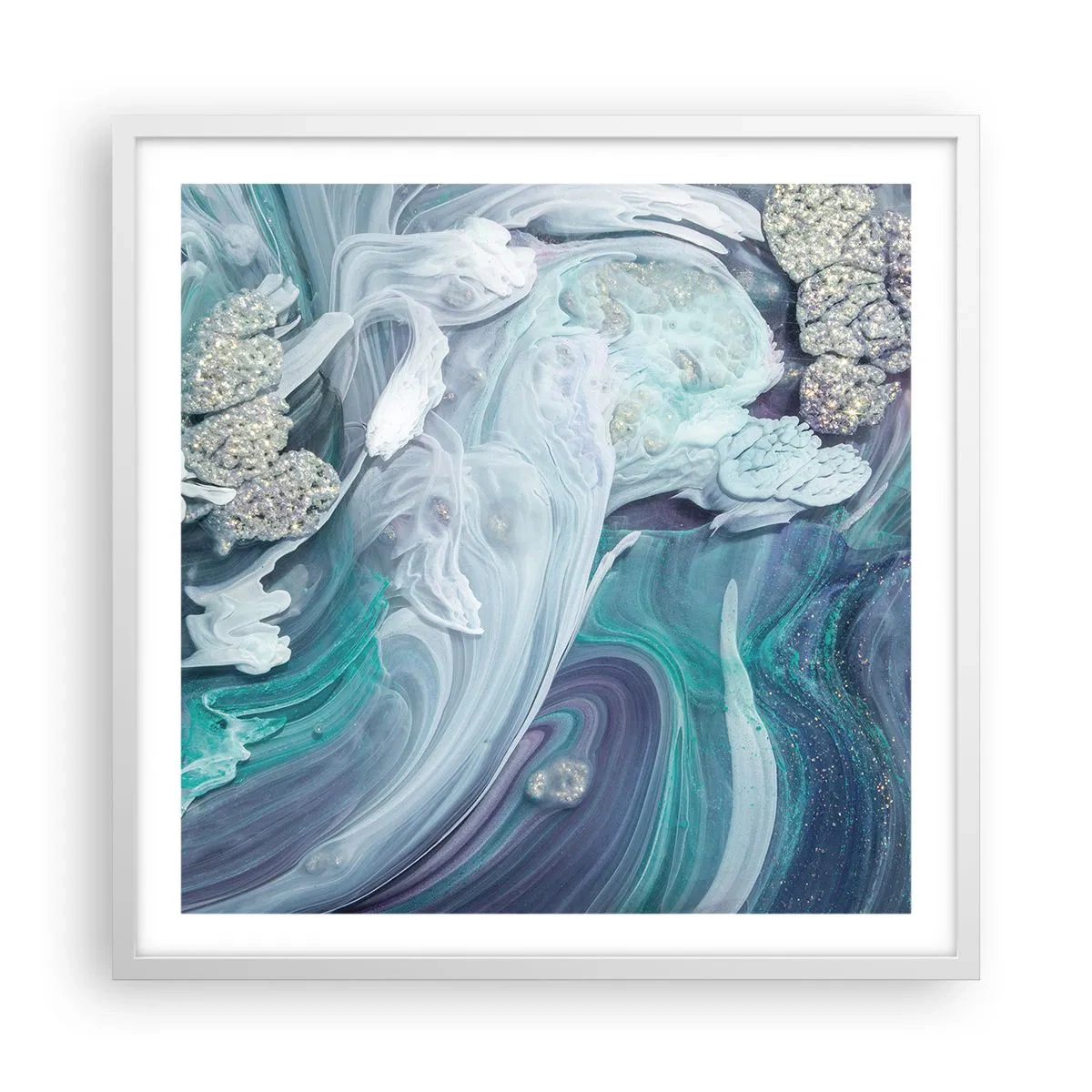 Poster in einem weißen Rahmen - Strömungen von Himmelblau - 60x60 cm