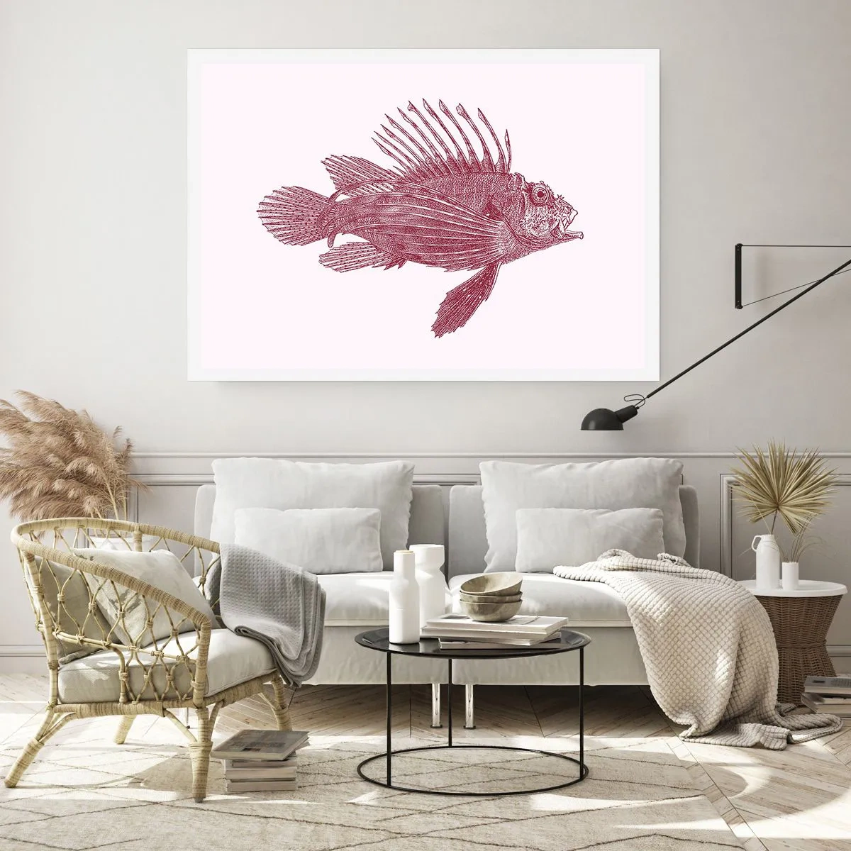 Poster - Zeichnung eines Fisches in einem roten Farbton - 100x70cm - Bewohner exotischer Gewässer - Moderne Wanddekoration für Wohnzimmer und Schlafzimmer ARTTOR
