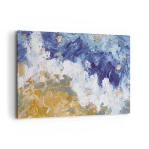 Bild auf Leinwand - Leinwandbild - Abstraktion in Blau-, Weiß- und Goldtönen - 100x70cm - Tanz der Naturelemente - Moderne Wanddekoration für Wohnzimmer und Schlafzimmer ARTTOR