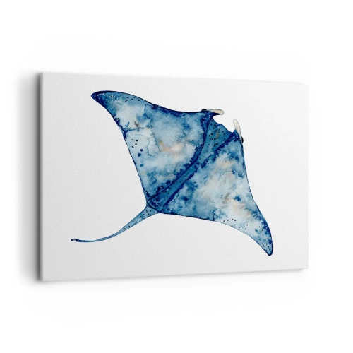 Bild auf Leinwand - Leinwandbild - Blauer Stachelrochen im Aquarellstil auf weißem Hintergrund - 100x70cm - Leben im Blau - Moderne Wanddekoration für Wohnzimmer und Schlafzimmer ARTTOR