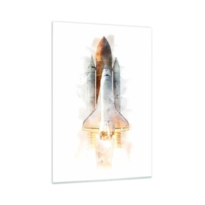 Glasbild - Bild auf glas - Eine künstlerische Aquarell-Interpretation eines startenden Space Shuttles - 70x100cm - Entdecker für den Anfang - Moderne Wanddekoration für Wohnzimmer und Schlafzimmer ARTTOR