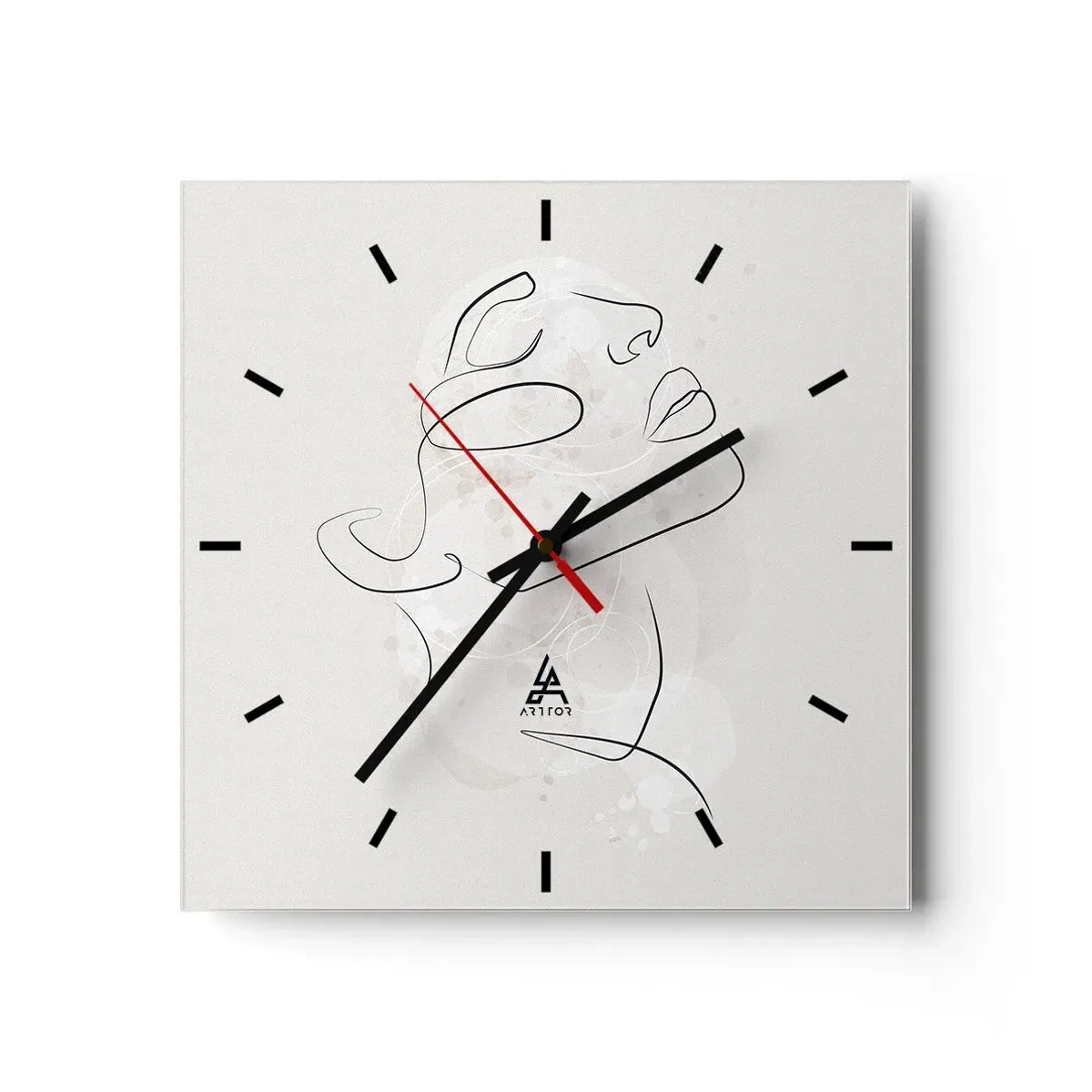 Wanduhr - Glasuhr - Eine minimalistische Skizze eines Gesichts auf hellem Hintergrund - 30x30cm - Die Umrisse eines Traums - Moderne Wanddekoration für Wohnzimmer und Schlafzimmer ARTTOR