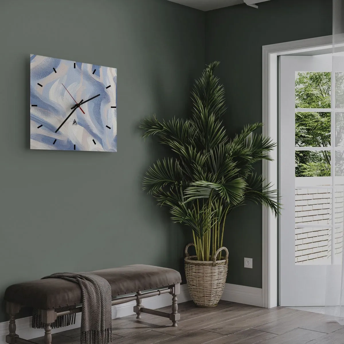 Wanduhr - Glasuhr - Blaue Wellen - 30x30 cm