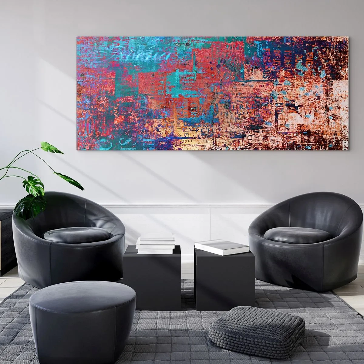 Glasbild - Bild auf glas - Eine abstrakte Komposition mit einer Mischung intensiver Farben. - 140x50cm - Erinnerung und Vergessen - Moderne Wanddekoration für Wohnzimmer und Schlafzimmer ARTTOR