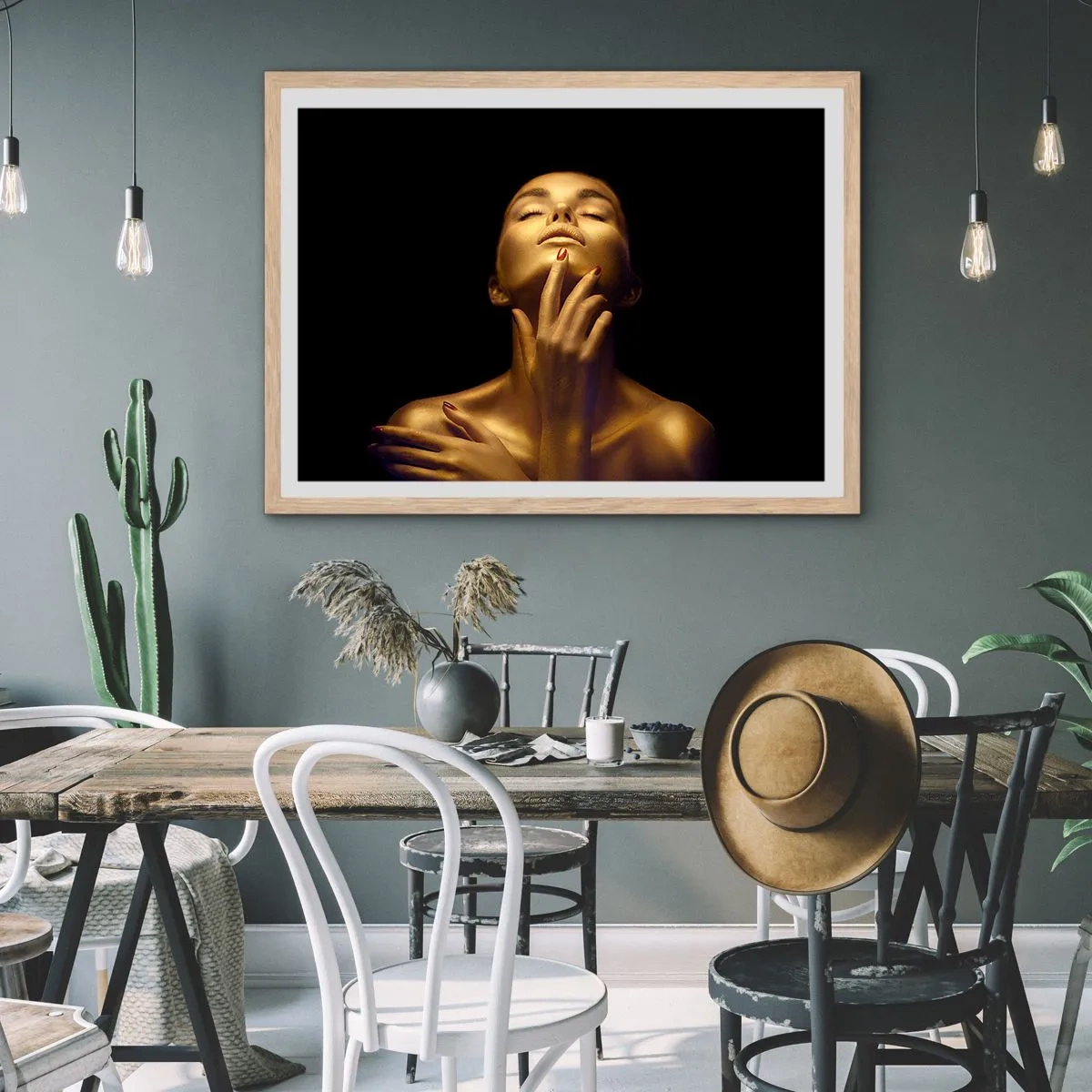 Poster in einem Rahmen aus heller Eiche - Wie goldene Seide - 50x40 cm