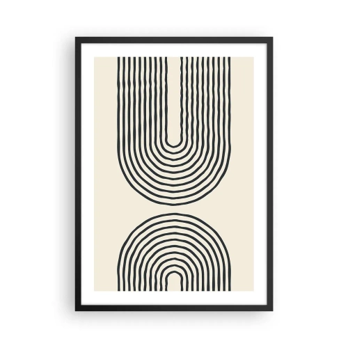 Poster in einem schwarzem Rahmen - Ein abstraktes Muster mit Linien, die symmetrische Bögen im minimalistischen Stil bilden. - 50x70cm - In einem Moment ... - Moderne Wanddekoration für Wohnzimmer und Schlafzimmer ARTTOR