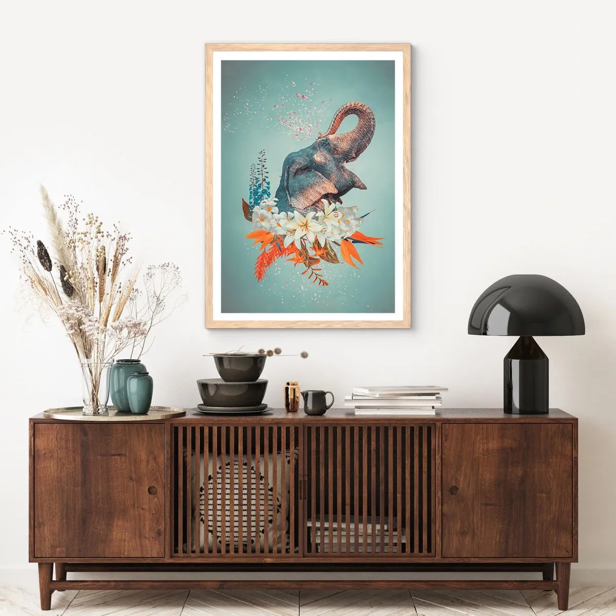 Poster in einem Rahmen aus heller Eiche - Freudenschrei - 70x100 cm