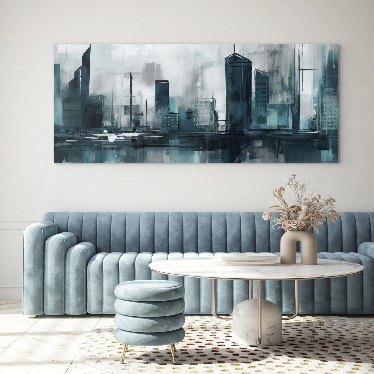 Glasbild - Bild auf glas - Eine Stadt in der Farbe des Regens - 100x40 cm