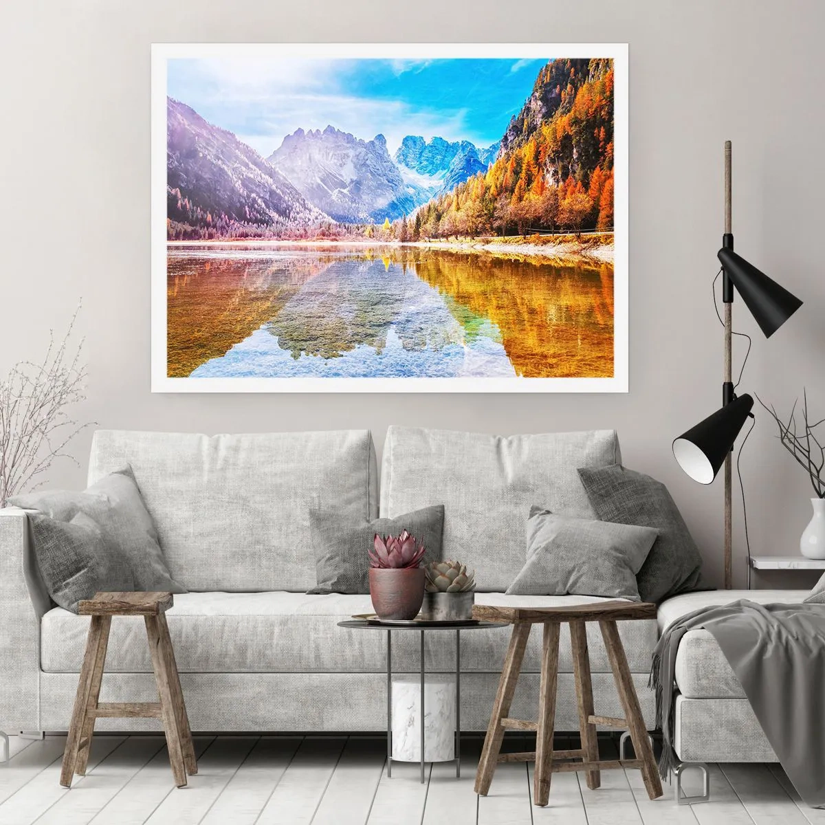 Poster - Herbstliche Berglandschaft mit See - 100x70cm - Und in den Bergen ist es schon Herbst - Moderne Wanddekoration für Wohnzimmer und Schlafzimmer ARTTOR