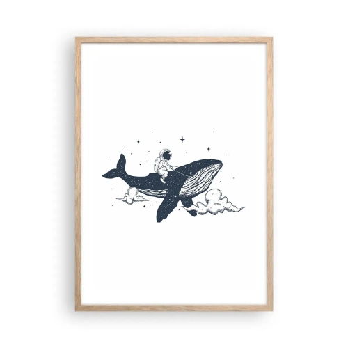Poster in einem Rahmen aus heller Eiche - Weltraumabenteuer - 50x70 cm