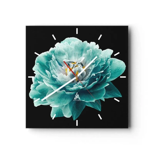Wanduhr - Glasuhr - Blaue und goldene Blütenblätter - 40x40 cm