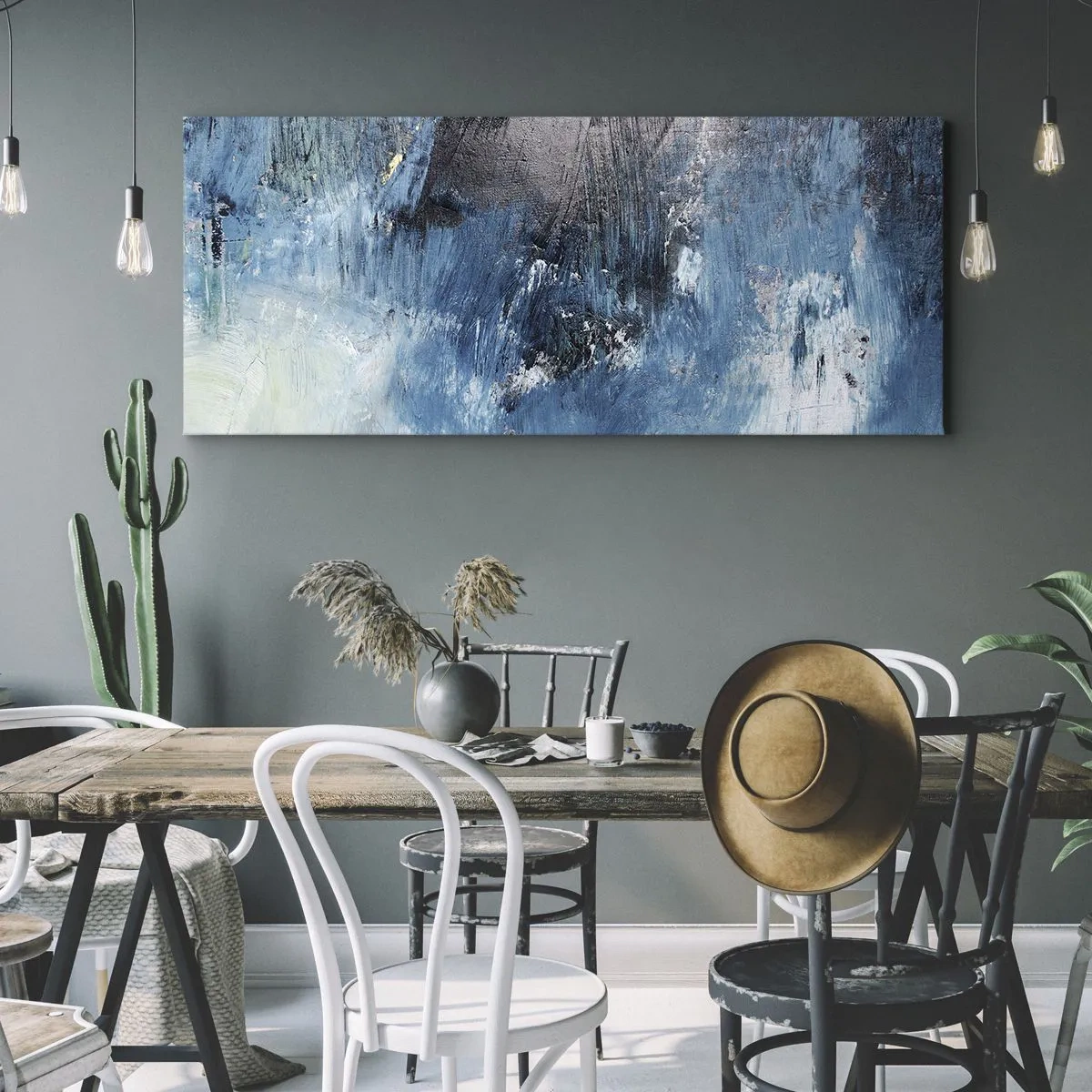 Bild auf Leinwand - Leinwandbild - Abstrakte Pinselstriche in Blautönen - 120x50cm - Rhapsodie in Blau - Moderne Wanddekoration für Wohnzimmer und Schlafzimmer ARTTOR