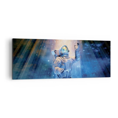 Bild auf Leinwand - Leinwandbild - Astronaut im Licht einer kosmischen Explosion voller Sterne - 140x50cm - Endlich am Ende - Moderne Wanddekoration für Wohnzimmer und Schlafzimmer ARTTOR