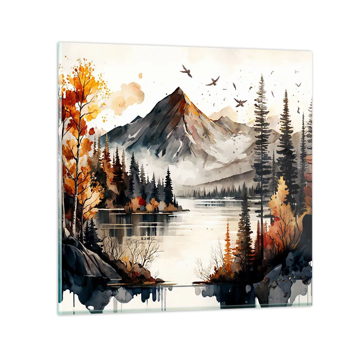 Glasbild - Bild auf glas - Goldener Herbst in den Bergen - 50x50 cm