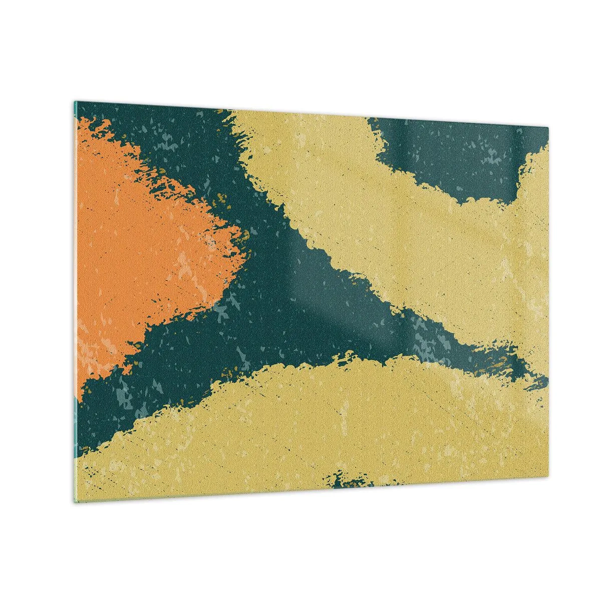 Glasbild - Bild auf glas - Eine fließende Abstraktion in Senf, Grün und Orange. - 70x50cm - Abstraktion – langsame Bewegung - Moderne Wanddekoration für Wohnzimmer und Schlafzimmer ARTTOR