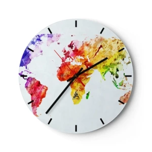 Wanduhr - Glasuhr - Aquarell-Weltkarte in lebendigen Farben - 30x30cm - Alle Farben der Welt - Moderne Wanddekoration für Wohnzimmer, Küche und Schlafzimmer ARTTOR