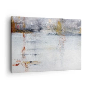 Bild auf Leinwand - Leinwandbild - Eine abstrakte Landschaft mit verschwommenen Akzenten in Grau und Gold. - 70x50cm - Hinter dem Luftvorhang - Moderne Wanddekoration für Wohnzimmer und Schlafzimmer ARTTOR