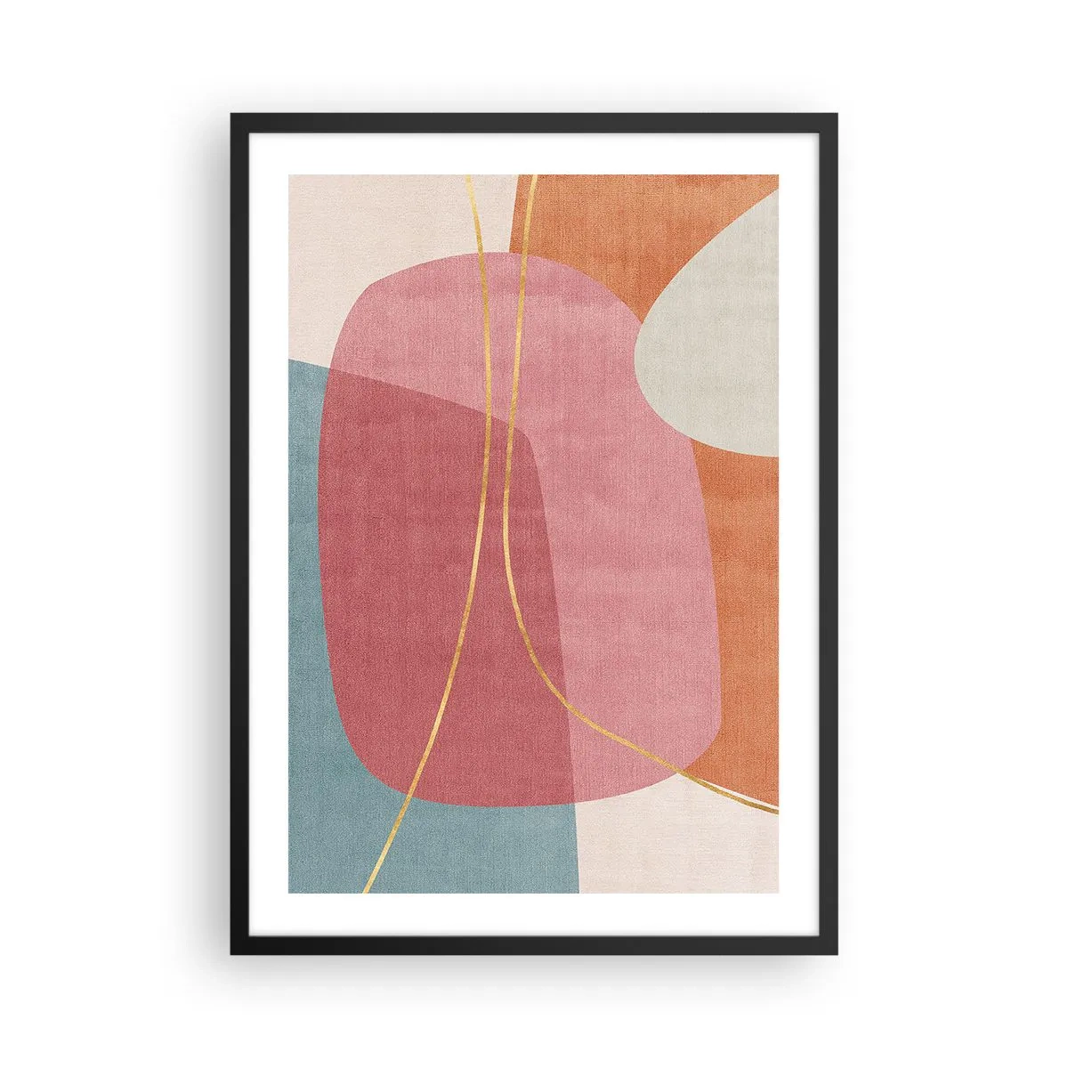 Poster in einem schwarzem Rahmen - Bunte Abstraktion mit geometrischen Formen und goldenen Linien - 50x70cm - Pastellkomposition mit Goldfaden - Moderne Wanddekoration für Wohnzimmer und Schlafzimmer ARTTOR