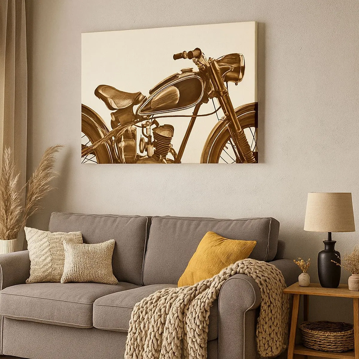 Bild auf Leinwand - Leinwandbild - Ein Vintage-Retro-Motorrad auf hellem Hintergrund - 70x50cm - Sehnsucht nach den Klassikern - Moderne Wanddekoration für Wohnzimmer und Schlafzimmer ARTTOR