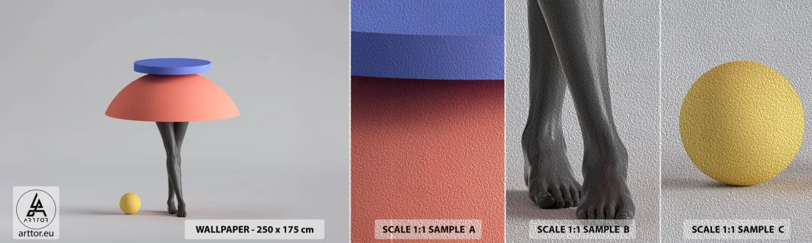 Fototapeten Muster Premium Sand - Surrealistische Komposition - 3D, Beine, Formen - 100x30 cm