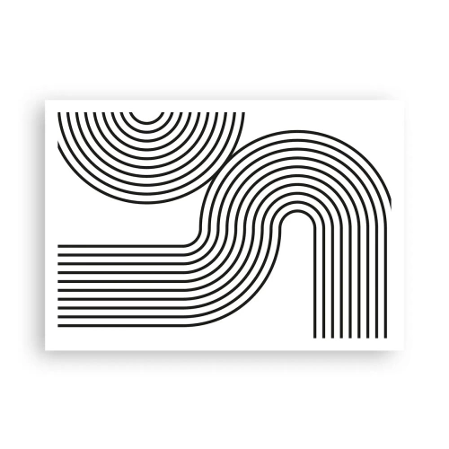 Poster - Ein abstraktes Gemälde mit schwarzen Linien, die geometrische Muster auf weißem Hintergrund erzeugen. - 100x70cm - An der Kurve - Moderne Wanddekoration für Wohnzimmer und Schlafzimmer ARTTOR