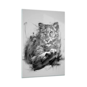 Glasbild - Bild auf glas - Eine Zeichnung eines Tigers im monochromen Stil auf hellem Hintergrund - 50x70cm - Ja, ich höre aufmerksam zu - Moderne Wanddekoration für Wohnzimmer und Schlafzimmer ARTTOR